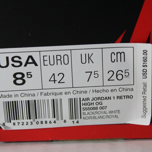 Air Jordan 1 Retro High OG Royal 555088 007 R882 - Picture 8 of 8